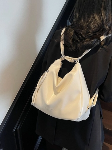 Women Minimalist PU Leather Multi-functional Backpack Large Capacity Hobo Bag Tassel Adjustable Strap Korean Fashion Tote