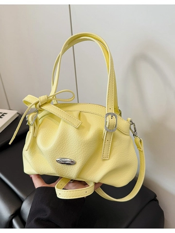 Borsa a Mano da Donna in Pelle PU Con Design Increspato Decorazione Con Fiocco Ferramenta Argento Borsa a Tracolla Elegante
