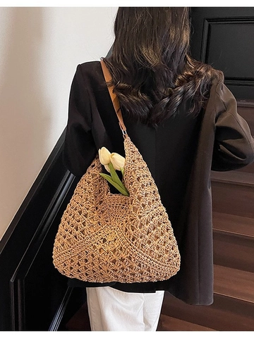 Borsa Tote in Paglia Intrecciata a Mano Svuotata Grande Capacità per Donna Borsa a Spalla da Spiaggia Estiva Con Tracolla in Pelle PU Chiusura Magnetica