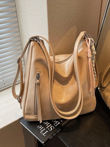 Zaino da Donna in Pelle PU di Moda Grande Capacità Minimalista Borsa a Tracolla Tinta Unita Casual Pendolare Charm Decorativo