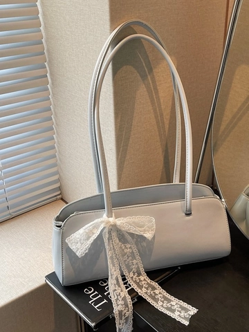 Bolso Baguette de Cuero PU para Mujer Retro Francés Con Decoración de Lazo de Encaje Gran Capacidad Bolso de Hombro Soberaco Moda Bolso Almohada