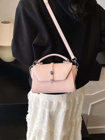 Borsa a Tracolla da Donna in Pelle PU con Trama Intrecciata Borsa a Mano Quadrata con Fibbia in Metallo Versatile