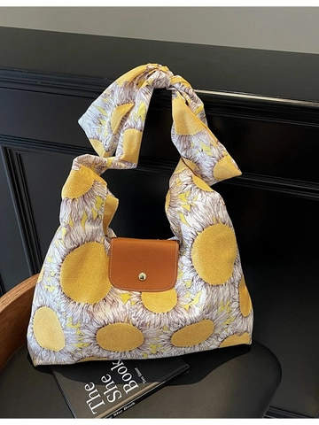 Dames Vintage Canvas Tote Tas Zonnebloem Paisley Patchwork Geknoopte Handgreep Lederen Flap Magnetische Gesp Schoudertas