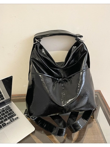 Women Retro Glossy PU Leather Large Capacity Multi-functional Shoulder Bag And Backpack Dual-use Commuter Tote Bag Trend