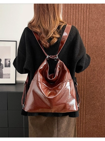 Women Retro Glossy PU Leather Large Capacity Multi-functional Shoulder Bag And Backpack Dual-use Commuter Tote Bag Trend