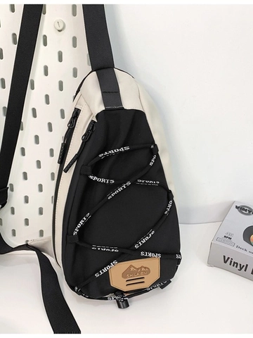 Women Outdoor Sporty Nylon Chest Bag Colorblock Water Repellent Crossbody Bag With Bungee Cord For Cycling Hiking Daily