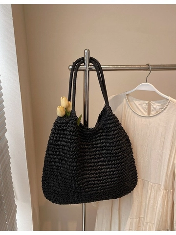 Borsa Tote in Paglia Intrecciata di Grande Capacità da Donna Stile Casual Spiaggia Vacanze Chiusura Magnetica
