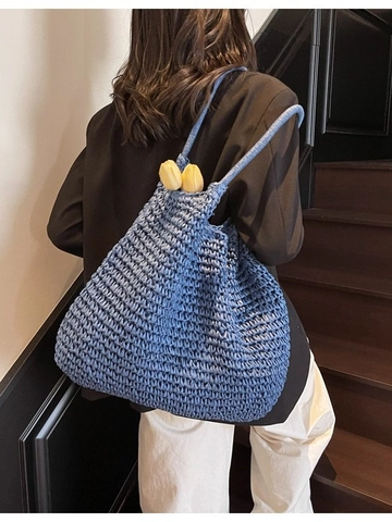Borsa Tote in Paglia Intrecciata di Grande Capacità da Donna Stile Casual Spiaggia Vacanze Chiusura Magnetica
