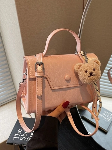 Borsa a Tracolla da Donna in Pelle PU Retro Piccola Borsa a Mano Quadrata Di Moda Con Tracolla Regolabile E Ciondolo a Orsetto Borsa a Spalla Versatile