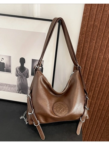 Vintage PU Leather Hobo Bag For Women Large Capacity Shoulder Bag Backpack With Equestrian Logo Chain Decor Commuter Tote Bag