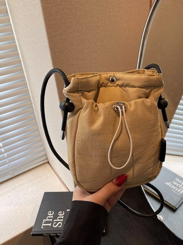 Borsa a Tracolla Donna Secchiello Minimalista Nylon Coulisse Piccola Porta Cellulare Casual Stile Urbano Borsa Spalla