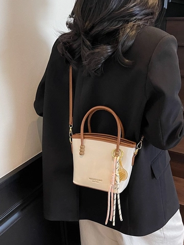 Women Fashion PU Leather Color Block Bucket Bag Small Handbag Crossbody Bag With Charm Daily Commute Shoulder Bag For Women