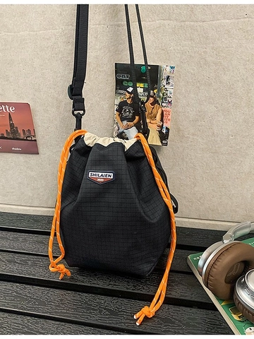 Sac Seau Décontracté en Nylon à Carreaux avec Cordon pour Hommes Femmes Streetwear Extérieur Sac Bandoulière Sport