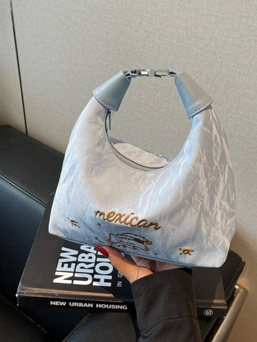 Borsa Hobo da Donna in Pelle PU Plissettata Moda Casual Tracolla Crossbody Con Ricamo Gatto e Tracolla Regolabile