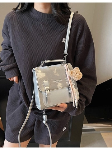 Vintage PU Leather Mini Backpack For Women Retro Contrast Color Small Handbag With Bear Pendant Fashion Multi Use Bag