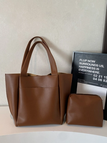 Bolso Tote de Cuero PU para Mujer Gran Capacidad Bolso de Hombro Minimalista Con Bolsillo Frontal Moda Color Sólido