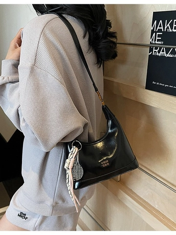 Bolso Bandolera Hobo de Cuero PU Brillante Vintage para Mujer Bolso de Mano de Lujo Media Luna Con Colgante Correa Ajustable