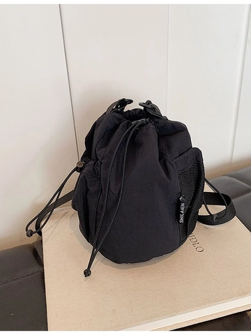 Bolso Bombonera de Nailon con Cordón para Mujer Ligero Bolsillo de Malla Casual Diario Bolso de Hombro Estilo Coreano Minimalista Color Sólido