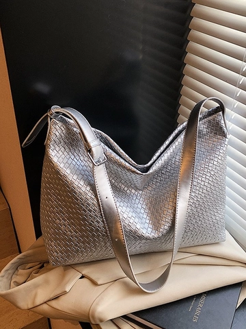 Borsa Tote in Pelle PU Intrecciata Grande Capacità Sottobraccio Orecchio Donna Stile Coreano Versatile Pendolare Borsa Hobo Regolabile