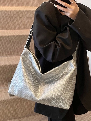 Borsa Tote in Pelle PU Intrecciata Grande Capacità Sottobraccio Orecchio Donna Stile Coreano Versatile Pendolare Borsa Hobo Regolabile