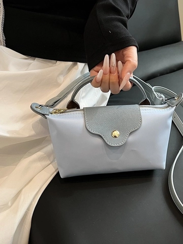 Mini Bolso de Hombro de Nailon para Mujer Solapa de Cuero PU Minimalista Bolso Bandolera Moda Color de Contraste Cremallera