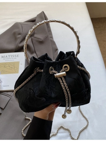 Elegante Schmetterlings Stickerei Kordelzug Eimertasche Für Damen Mode Jacquard Stoff Umhängetasche Mit Perlenkette