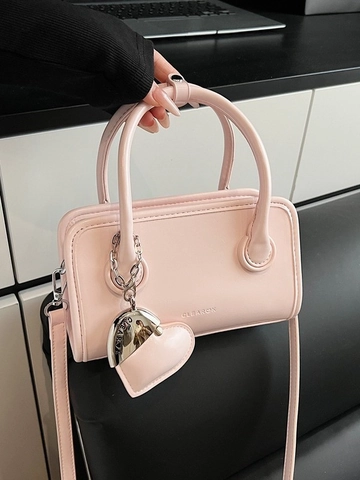 Damen Minimalistische PU Leder Handtasche Koreanischer Stil Schulter Umhängetasche Mit Herz Anhänger Top Handle Satchel Für Alltag