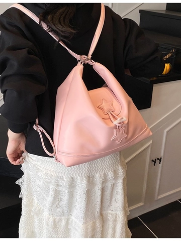 Women Star Decor PU Leather Dual Use Backpack Handheld Shoulder Bag Large Capacity Minimalist Casual Travel Fashion Tote Bag
