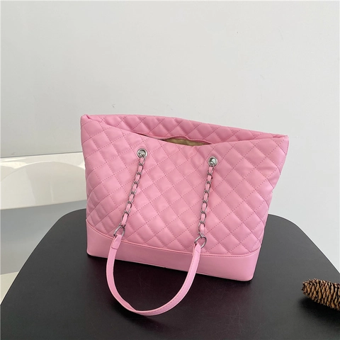 Borsa Tote Trapuntata da Donna Grande Capacità a Rombi in Pelle PU con Catena in Metallo Borsa a Tracolla Casual Pendolare