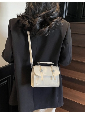 Sac à Main Minimaliste en Cuir PU pour Femmes Sac à Bandoulière Carré Élégant Avec Poignée Boucle Argentée Mode Rétro