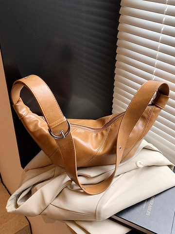 Borsa a Tracolla da Donna Grande Capacità in Pelle PU Stile Vintage Lazy Borsa a Mezzaluna Con Tracolla Larga Regolabile