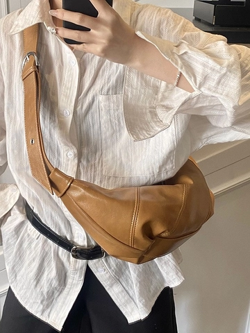 Borsa a Tracolla da Donna Grande Capacità in Pelle PU Stile Vintage Lazy Borsa a Mezzaluna Con Tracolla Larga Regolabile
