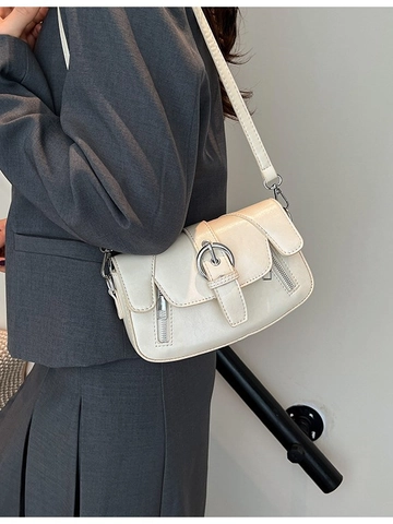 Borsa a Spalla Donna in Pelle PU Retrò Elegante Fibbia Rotonda Borsa a Tracolla Piccola Quadrata Borsa Sottoascellare con Cerniere Decorative