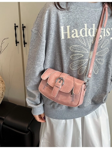 Borsa a Spalla Donna in Pelle PU Retrò Elegante Fibbia Rotonda Borsa a Tracolla Piccola Quadrata Borsa Sottoascellare con Cerniere Decorative