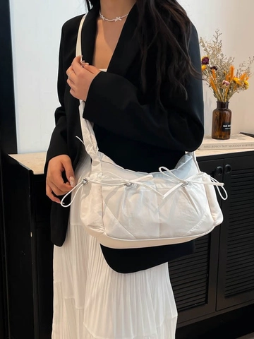Borsa a Spalla da Donna Casual in Neoprene Tendenza Strada Pieghe Fiocco Tracolla Leggera Grande Capacità Borsa Hobo alla Moda