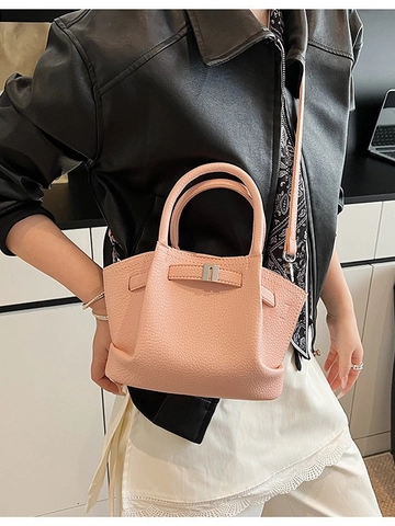Women's Fashion PU Leather Bucket Bag Litchi Texture Handbag Silver Buckle Casual Crossbody Shoulder Bag For Daily Wear