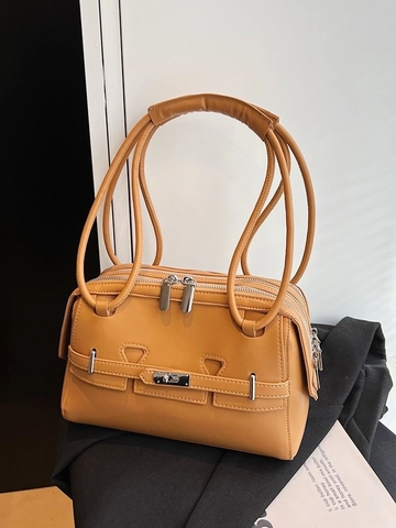 Bolso de Axila de Cuero PU para Mujer Minimalista Bolso de Hombro Con Hebilla de Plata Doble Asa Bolso de Mano para Oficina Diario