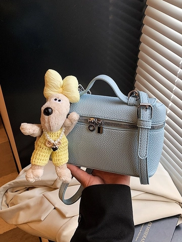 Sac à Main en Cuir PU pour Femmes Motif Litchi Sac Boîte Avec Pendentif Chien Cartoon Petit Sac à Bandoulière Mode