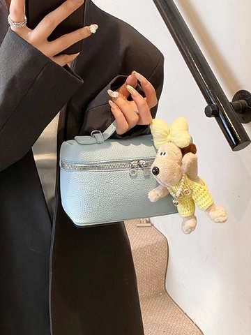 Sac à Main en Cuir PU pour Femmes Motif Litchi Sac Boîte Avec Pendentif Chien Cartoon Petit Sac à Bandoulière Mode