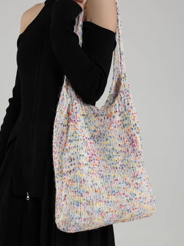 Sac à Épaule en Tricot Coloré Femmes Fil Tacheté Grande Capacité Crochet Hobo Tote Bag Vintage Décontracté Sac à Main