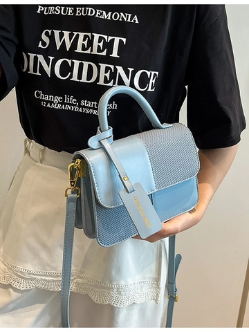 Women Contrast Color PU Leather Crossbody Bag Fashion Woven Stitching Small Square Handheld Shoulder Bag For Daily Office