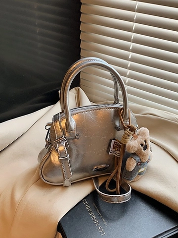 Elegante Bolso de Concha de Cuero PU para Mujer Bolso de Mano de Alta Moda Con Colgante de Oso de Peluche Correa de Hombro Desmontable