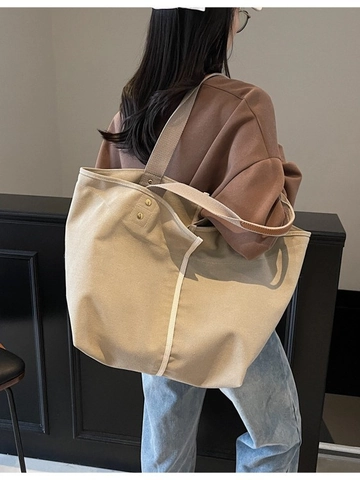 Large Capacity Canvas Tote Bag For Women Minimalist Casual Shoulder Bag With Rivet Decor Commuting Travel Handbag