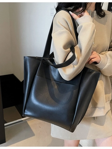 Bolso Tote Minimalista de Cuero PU para Mujer Gran Capacidad Bolso de Hombro Con Bolsillo Delantero Moda Viajero Color Sólido