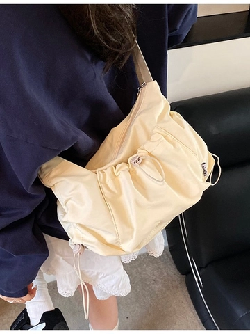 Bolso Bandolera de Nailon de Gran Capacidad para Mujer Cordón Plisado Bolso de Hombro Ligero para Viaje Color Sólido Casual Tote Bolso Dumpling