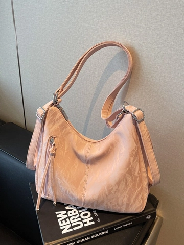 Zaino da Donna in Pelle PU con Texture Pieghettata Borsa Hobo a Tracolla di Grande Capacità con Nappina Trendy
