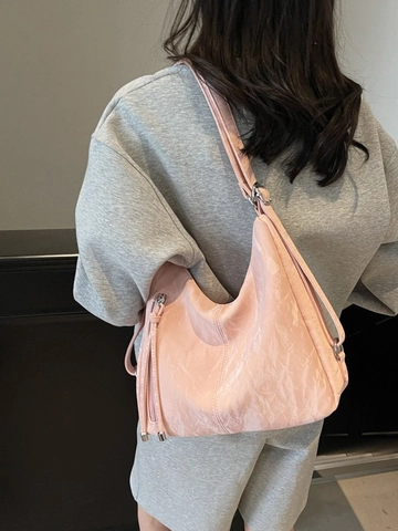 Zaino da Donna in Pelle PU con Texture Pieghettata Borsa Hobo a Tracolla di Grande Capacità con Nappina Trendy