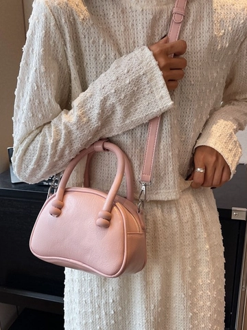 Women's Minimalist PU Leather Handbag Mini Boston Shoulder Bag With Removable Strap Solid Color Casual Commute Crossbody Purse
