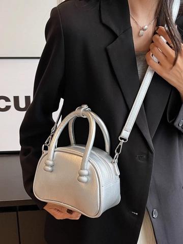 Women's Minimalist PU Leather Handbag Mini Boston Shoulder Bag With Removable Strap Solid Color Casual Commute Crossbody Purse