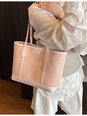 Große Kapazität Gewebte Tragetasche Damen Mode PU Leder Umhängetasche Einfache Pendler Handtasche Casual Shopper Tasche